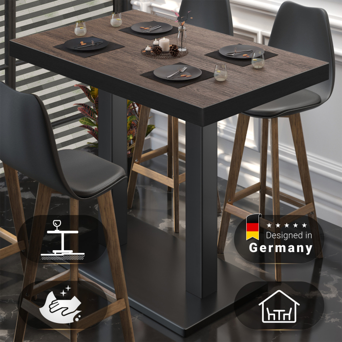 BM | Mesa de bistró | 110 x 60 x 110 cm | Rectangular | Borde negro | Wengué claro / Negro