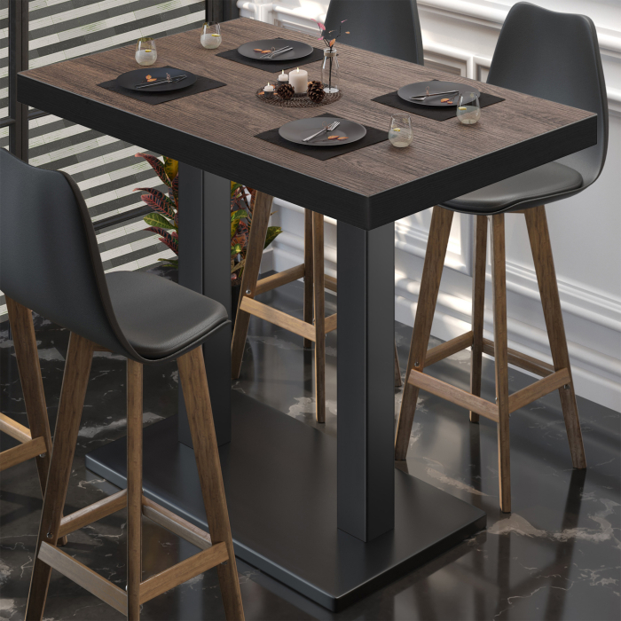 BM | Mesa de bistró | 110 x 60 x 110 cm | Rectangular | Borde negro | Wengué claro / Negro