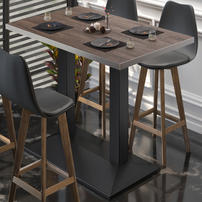 BPA | Tavolo Bistro Alto | 110 x 60 x 112 cm | Bordo in acciaio inossidabile | Rettangolare | Noce chiaro / Nero BPA | Tavolo Bistro Alto | 110 x 60 x 112 cm | Bordo in acciaio inossidabile | Rettangolare | Noce chiaro / Nero
