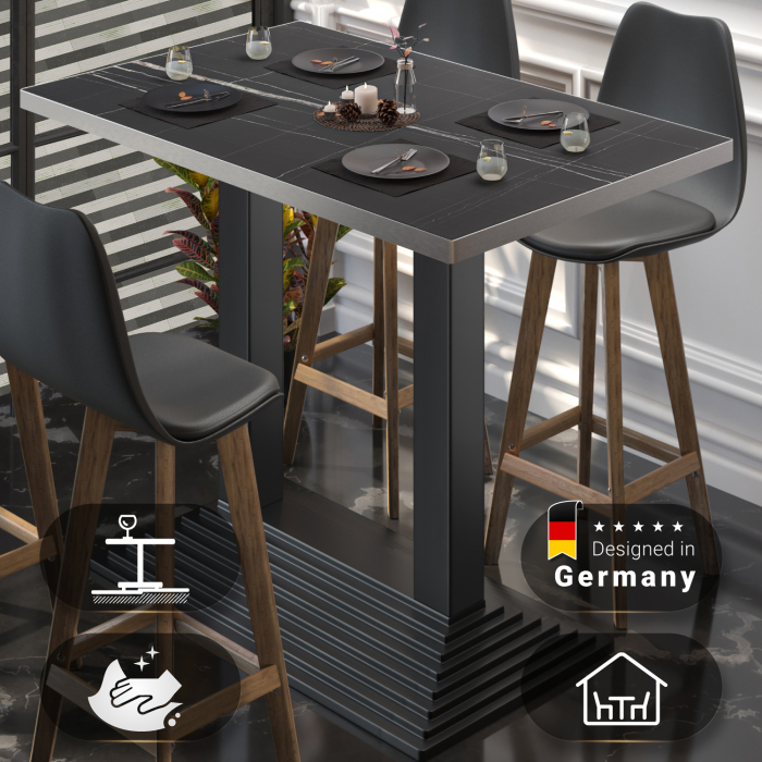 BPY | Tavolo Bistro Altezza | 110 x 60 x 112 cm | Bordo in Acciaio Inossidabile | Rettangolare | Marmo Nero / Nero BPY | Tavolo Bistro Altezza | 110 x 60 x 112 cm | Bordo in Acciaio Inossidabile | Rettangolare | Marmo Nero / Nero