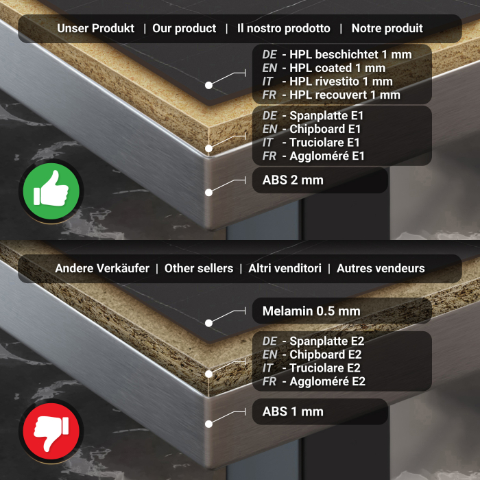 BPY | Tavolo Bistro Altezza | 110 x 60 x 112 cm | Bordo in Acciaio Inossidabile | Rettangolare | Marmo Nero / Nero BPY | Tavolo Bistro Altezza | 110 x 60 x 112 cm | Bordo in Acciaio Inossidabile | Rettangolare | Marmo Nero / Nero