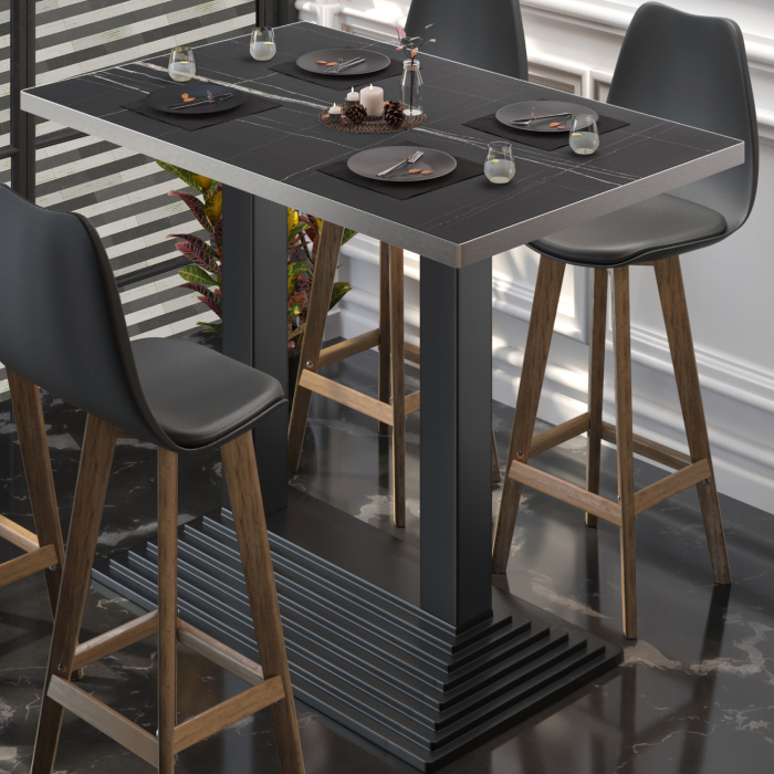 BPY | Tavolo Bistro Altezza | 110 x 60 x 112 cm | Bordo in Acciaio Inossidabile | Rettangolare | Marmo Nero / Nero BPY | Tavolo Bistro Altezza | 110 x 60 x 112 cm | Bordo in Acciaio Inossidabile | Rettangolare | Marmo Nero / Nero