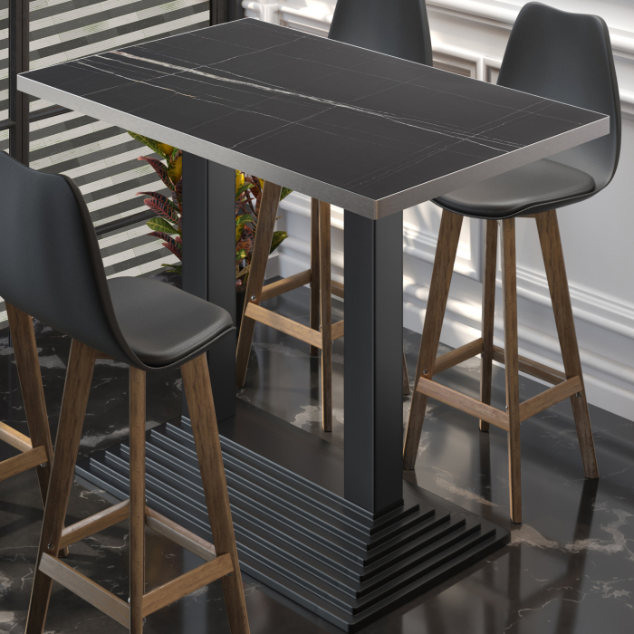 BPY | Tavolo Bistro Altezza | 110 x 60 x 112 cm | Bordo in Acciaio Inossidabile | Rettangolare | Marmo Nero / Nero BPY | Tavolo Bistro Altezza | 110 x 60 x 112 cm | Bordo in Acciaio Inossidabile | Rettangolare | Marmo Nero / Nero