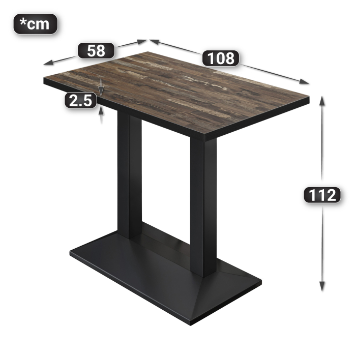 BPA | Bistro Stehtbord | 110 x 60 x 112 cm | Svart kant | Rektangulær | Vintage Old / Svart