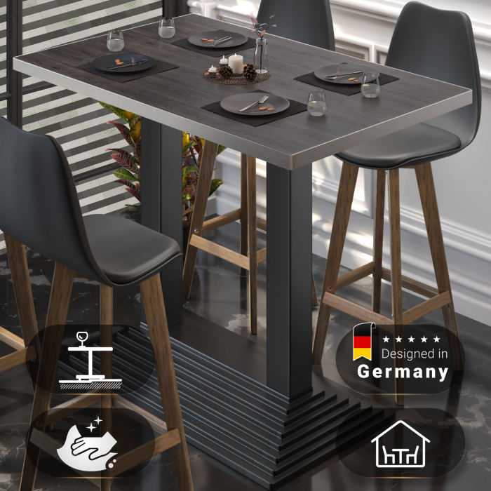 BPY | Mesa alta de bistró | 110 x 60 x 112 cm | Borde de acero inoxidable | Rectangular | Wengué / Negro BPY | Mesa alta de bistró | 110 x 60 x 112 cm | Borde de acero inoxidable | Rectangular | Wengué / Negro