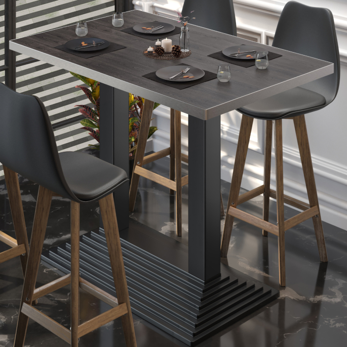 BPY | Mesa alta de bistró | 110 x 60 x 112 cm | Borde de acero inoxidable | Rectangular | Wengué / Negro BPY | Mesa alta de bistró | 110 x 60 x 112 cm | Borde de acero inoxidable | Rectangular | Wengué / Negro
