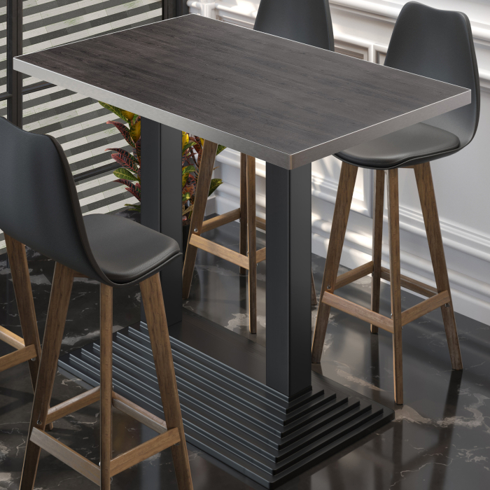BPY | Mesa alta de bistró | 110 x 60 x 112 cm | Borde de acero inoxidable | Rectangular | Wengué / Negro BPY | Mesa alta de bistró | 110 x 60 x 112 cm | Borde de acero inoxidable | Rectangular | Wengué / Negro