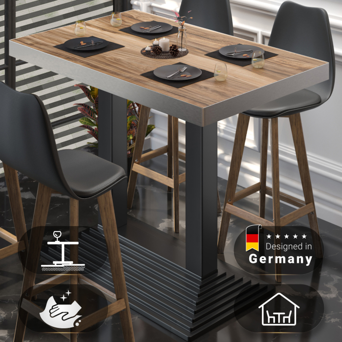 BPY | Mesa alta de bistró | 110 x 60 x 114 cm | Borde de acero inoxidable | Rectangular | Sheesham / Negro BPY | Mesa alta de bistró | 110 x 60 x 114 cm | Borde de acero inoxidable | Rectangular | Sheesham / Negro