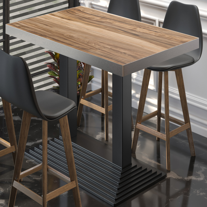 BPY | Mesa alta de bistró | 110 x 60 x 114 cm | Borde de acero inoxidable | Rectangular | Sheesham / Negro BPY | Mesa alta de bistró | 110 x 60 x 114 cm | Borde de acero inoxidable | Rectangular | Sheesham / Negro