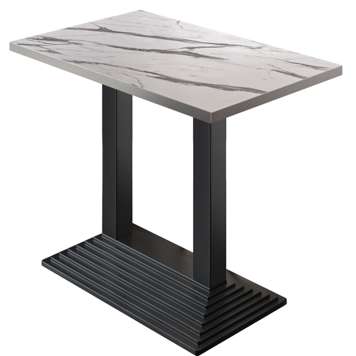 BPY | Mesa alta de bistró | 120 x 70 x 112 cm | Borde de acero inoxidable | Rectangular | Mármol blanco / Negro