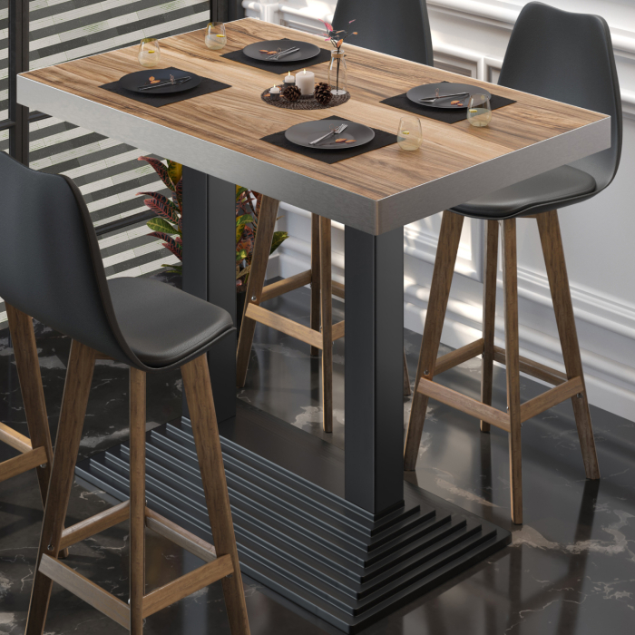 BPY | Tavolo da bistrò | 120 x 70 x 114 cm | Bordo in acciaio inossidabile | Rettangolare | Sheesham / Nero