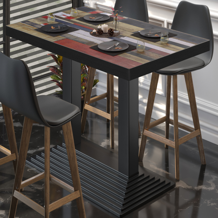 BPY | Bistro Stehtøj | 120 x 70 x 114 cm | Sort kant | Fyrkantet | Vintage Farverig / Sort