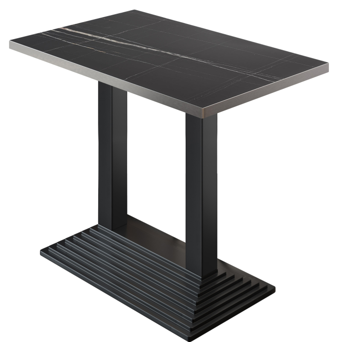 BPY | Bistro Standing Table | 130 x 80 x 112 cm | Stainless Steel Edge | Rectangular | Black Marble / Black