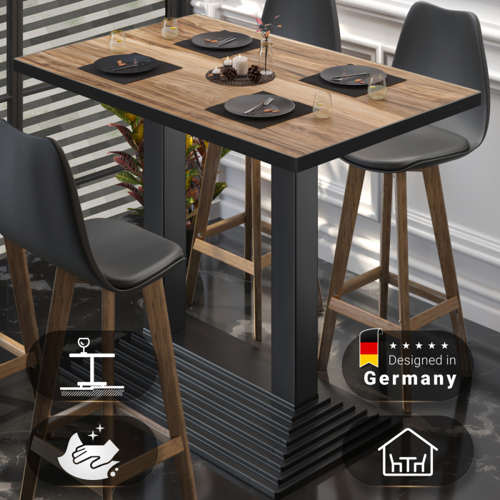 BPY | Bistro Standing Table | 130 x 80 x 112 cm | Black Edge | Rectangular | Sheesham / Black