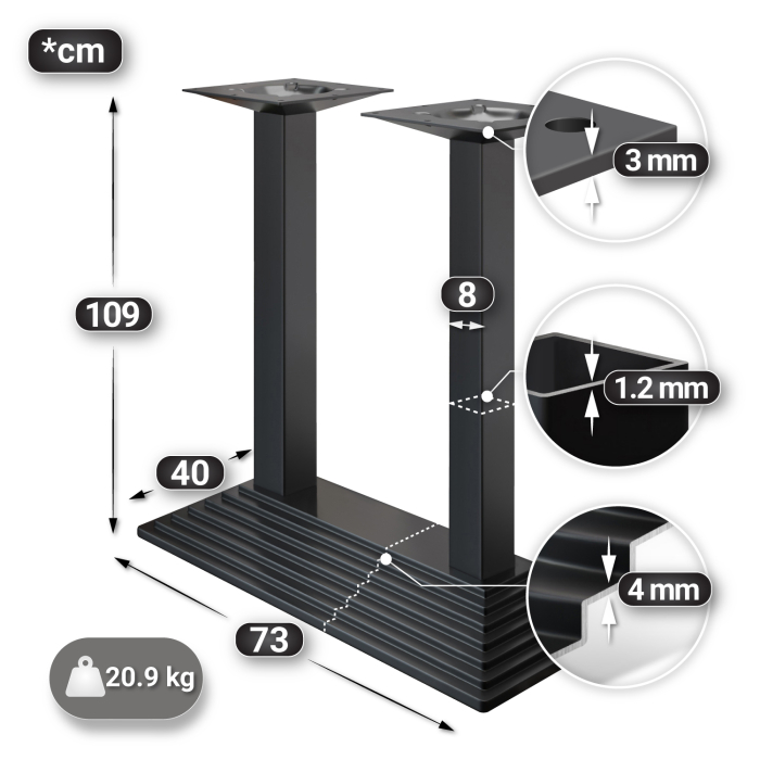 BPY | Bistro Standing Table | 130 x 80 x 112 cm | Black Edge | Rectangular | Sheesham / Black