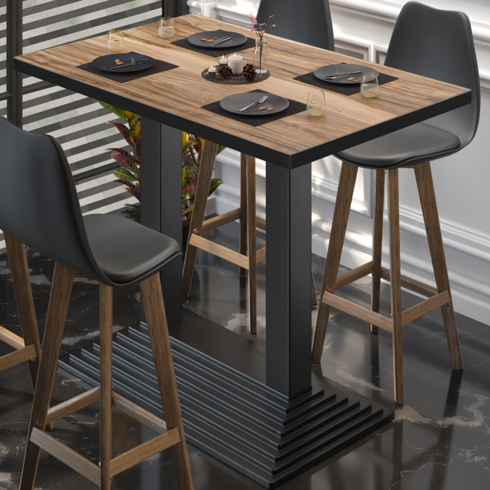 BPY | Bistro Standing Table | 130 x 80 x 112 cm | Black Edge | Rectangular | Sheesham / Black