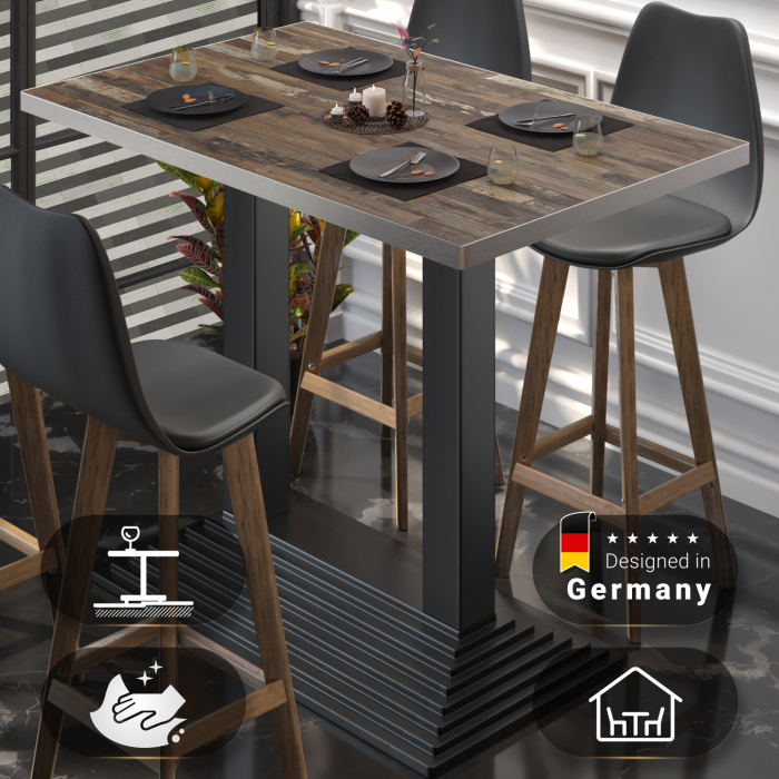 BPY | Bistro Steh bord | 130 x 80 x 112 cm | Rustfritt stål kant | Rektangulær | Vintage gammel / svart