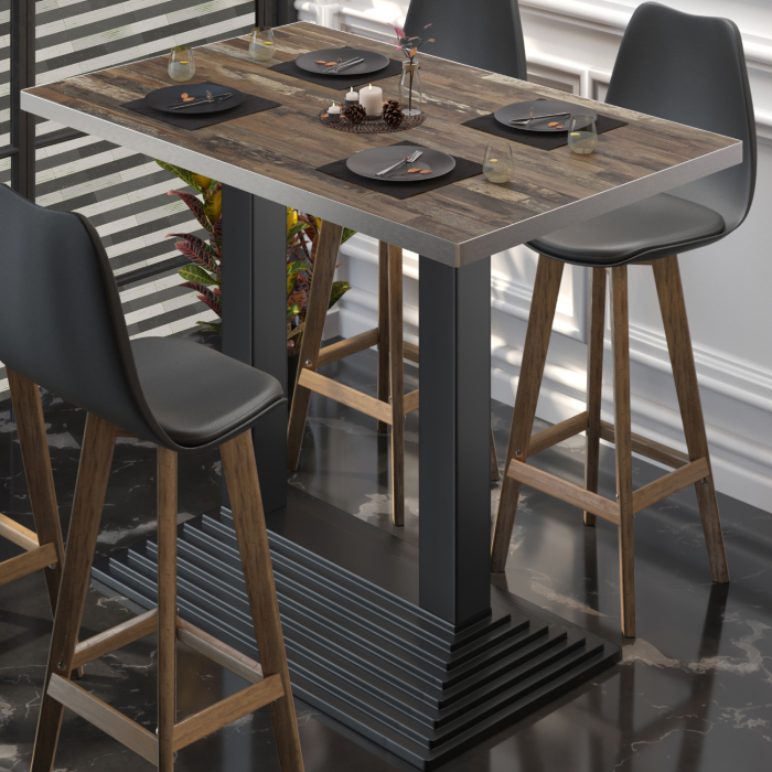 BPY | Bistro Steh bord | 130 x 80 x 112 cm | Rustfritt stål kant | Rektangulær | Vintage gammel / svart