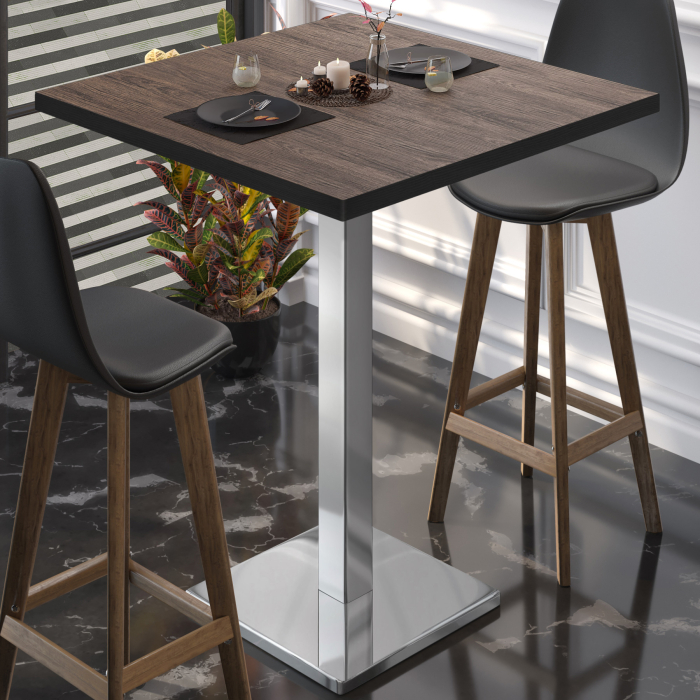 BM | Bistro Table | 70 x 70 x 108 cm | Square | Black Edge | Light Wenge / Stainless Steel