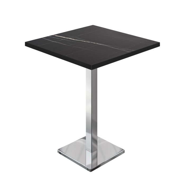 BM | Bistrotisch | 70 x 70 x 108 cm | Quadrato | Bordo Nero | Marmo Nero / Acciaio Inossidabile