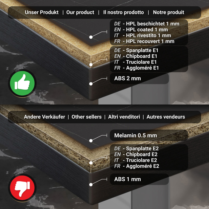 BM | Bistrotisch | 70 x 70 x 108 cm | Quadrato | Bordo Nero | Marmo Nero / Acciaio Inossidabile