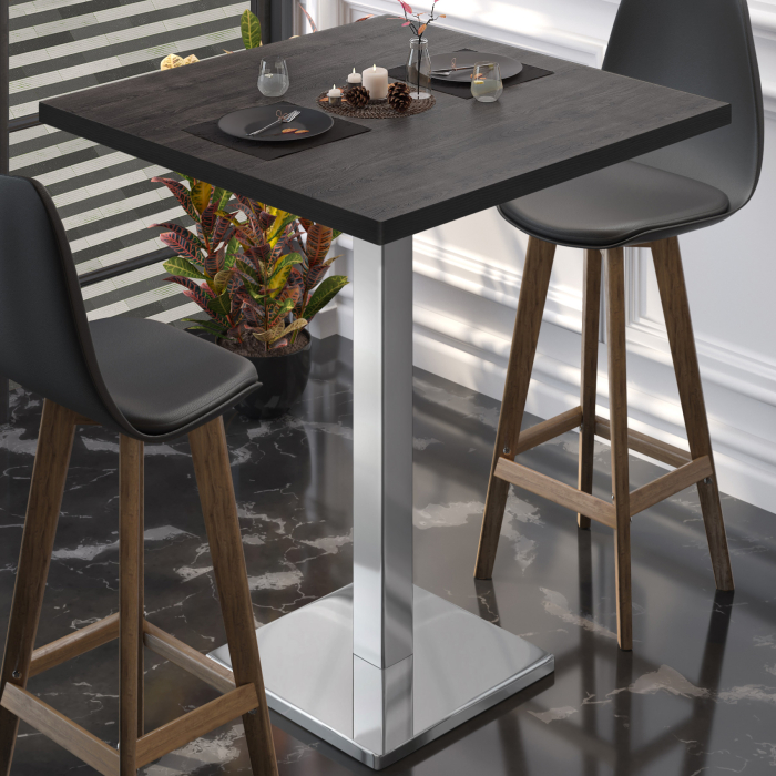 BM | Bistro Stolik | 70 x 70 x 108 cm | Kwadratowy | Czarna krawędź | Wenge / Stal nierdzewna