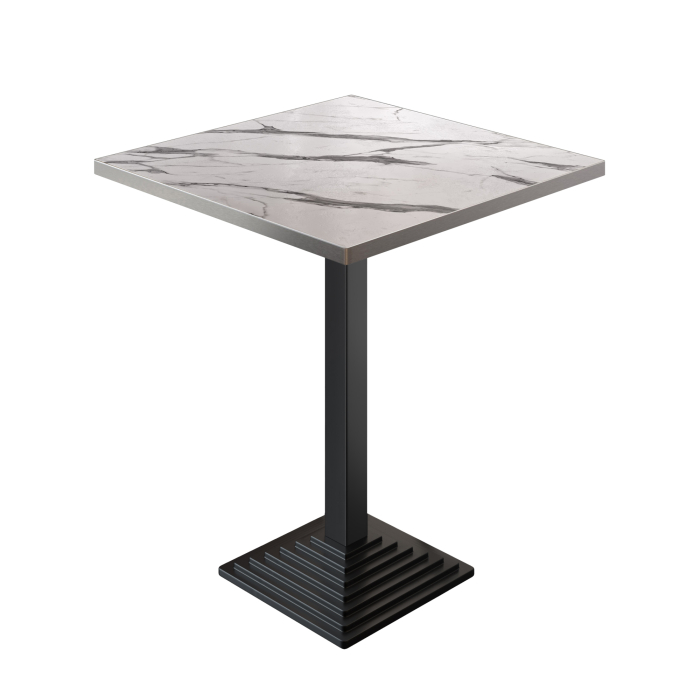 BPY | Tavolo da bistrot | 70 x 70 x 112 cm | Bordo in acciaio inossidabile | Quadrato | Marmo bianco / Nero