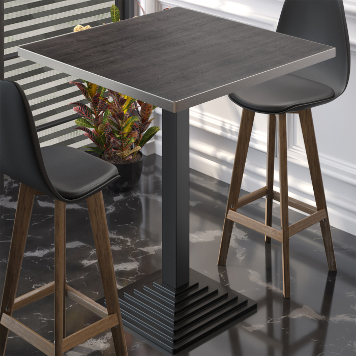 BPY | Table Bistro | 70 x 70 x 112 cm | Bord en acier inoxydable | Carré | Wengé / Noir