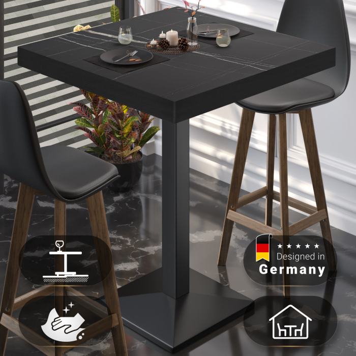 BPA | Bistro stand table | 70 x 70 x 114 cm | Black edge | Square | Black marble / Black