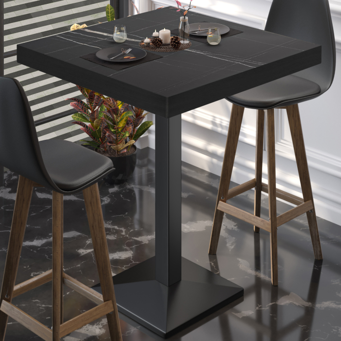 BPA | Bistro stand table | 70 x 70 x 114 cm | Black edge | Square | Black marble / Black
