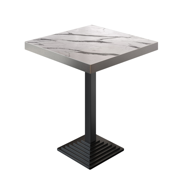 BPY | Tavolo da bistrot | 70 x 70 x 114 cm | Bordo in acciaio inossidabile | Quadrato | Marmo bianco / Nero