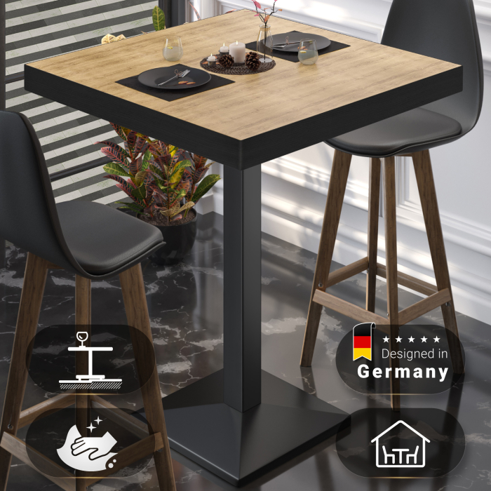 BPA | Bistro Table | 80 x 80 x 114 cm | Black Edge | Square | Oak / Black