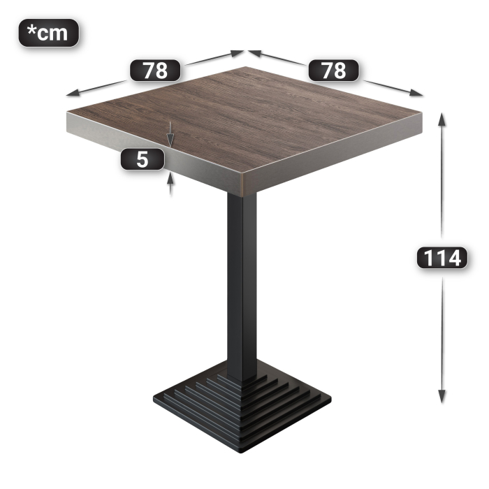BPY | Bistro Ståbord | 80 x 80 x 114 cm | Rostfri kant | Fyrkantig | Ljus Wenge / Svart