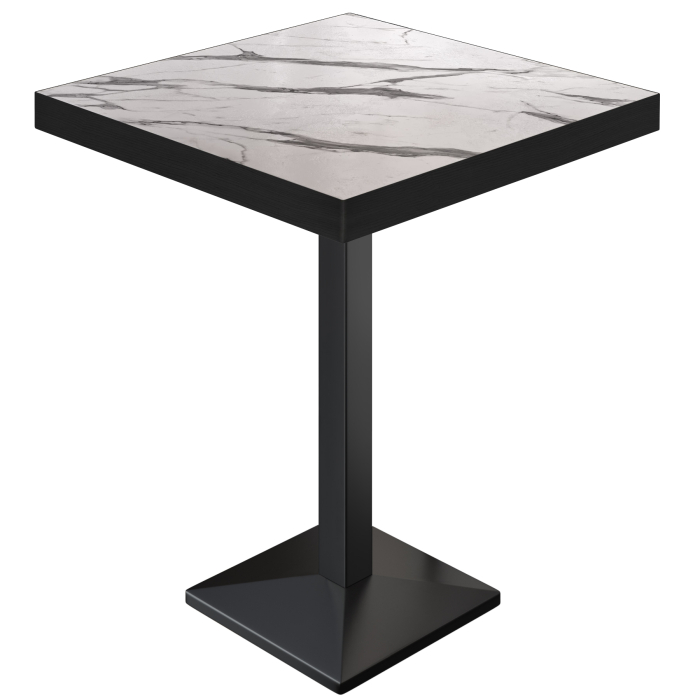 BPA | Bistro Stehtisch | 80 x 80 x 114 cm | Svart kant | Firkantet | Hvit marmor / Svart