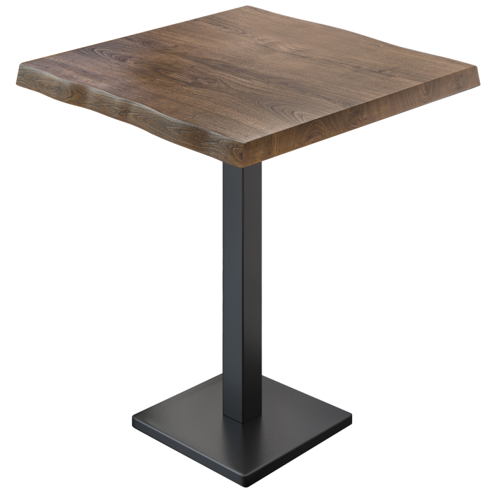PMD | Bistro Stolik Wysoki z Krawędzią Drzewa | B:T:H 80 x 80 x 110 cm | Orzech / Czarny | Kwadratowy