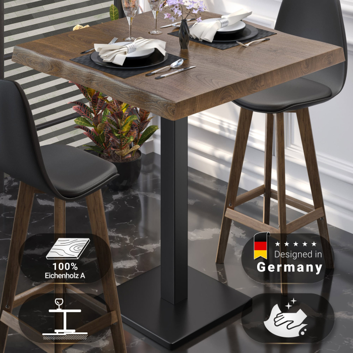 PMD | Bistro Stolik Wysoki z Krawędzią Drzewa | B:T:H 80 x 80 x 110 cm | Orzech / Czarny | Kwadratowy
