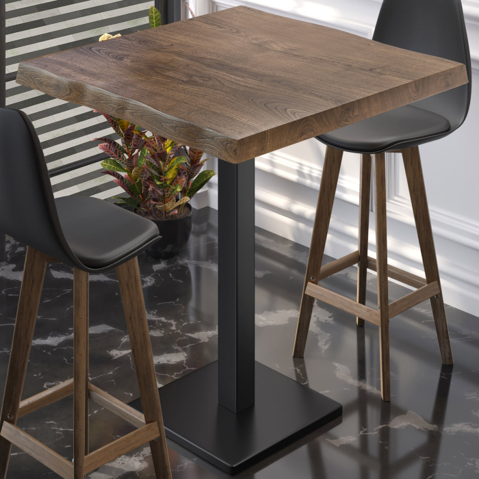 PMD | Bistro Stolik Wysoki z Krawędzią Drzewa | B:T:H 80 x 80 x 110 cm | Orzech / Czarny | Kwadratowy