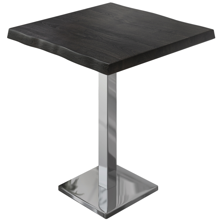 PMD | Bistro Stehtisch Baumkante | B:T:H 80 x 80 x 110 cm | Wenge Svart / Rustfritt stål | Kvadratisk