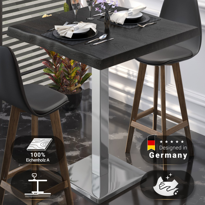 PMD | Bistro Stehtisch Baumkante | B:T:H 80 x 80 x 110 cm | Wenge Svart / Rustfritt stål | Kvadratisk
