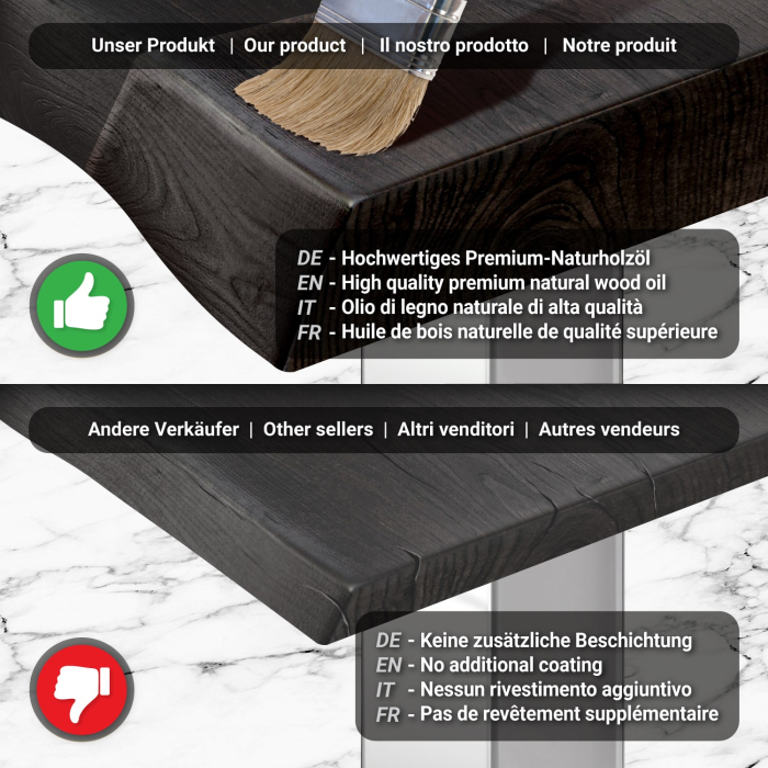 PMD | Bistro Stehtisch Baumkante | B:T:H 80 x 80 x 110 cm | Wenge Svart / Rustfritt stål | Kvadratisk