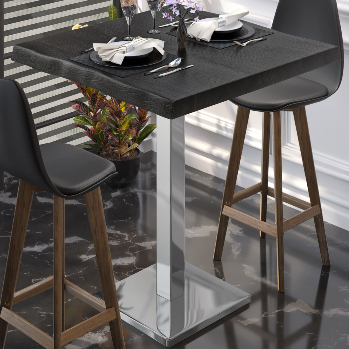 PMD | Bistro Stehtisch Baumkante | B:T:H 80 x 80 x 110 cm | Wenge Svart / Rustfritt stål | Kvadratisk