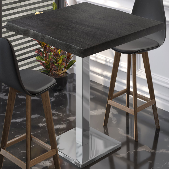 PMD | Bistro Stehtisch Baumkante | B:T:H 80 x 80 x 110 cm | Wenge Svart / Rustfritt stål | Kvadratisk