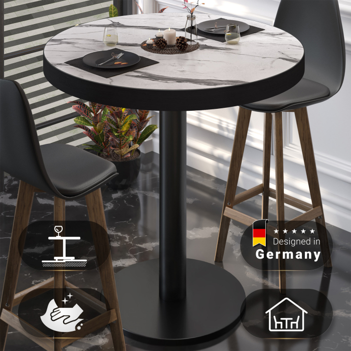 BN | Bistro Stehtisch | Ø 80 x 110 cm | Svart kant | Rund | Hvit marmor / Svart BN | Bistro Stehtisch | Ø 80 x 110 cm | Svart kant | Rund | Hvit marmor / Svart