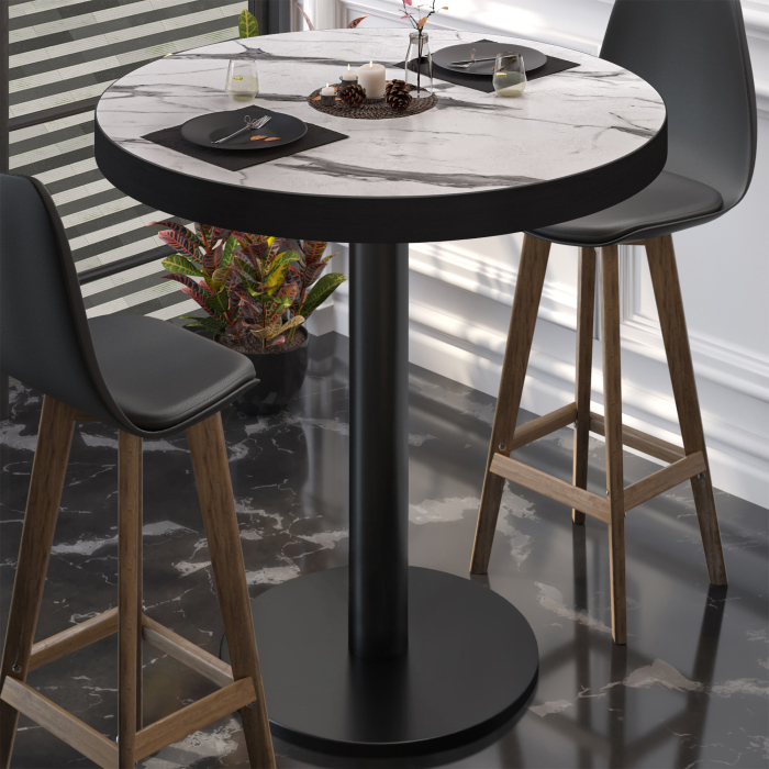 BN | Bistro Stehtisch | Ø 80 x 110 cm | Svart kant | Rund | Hvit marmor / Svart BN | Bistro Stehtisch | Ø 80 x 110 cm | Svart kant | Rund | Hvit marmor / Svart