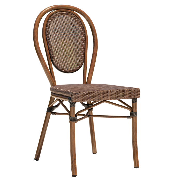 DELPHI | Silla textilene bistro | Gris-marrón | Bambú | Apilable DELPHI | Silla textilene bistro | Gris-marrón | Bambú | Apilable