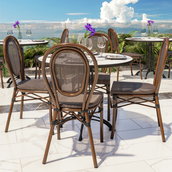DELPHI | Silla textilene bistro | Gris-marrón | Bambú | Apilable DELPHI | Silla textilene bistro | Gris-marrón | Bambú | Apilable