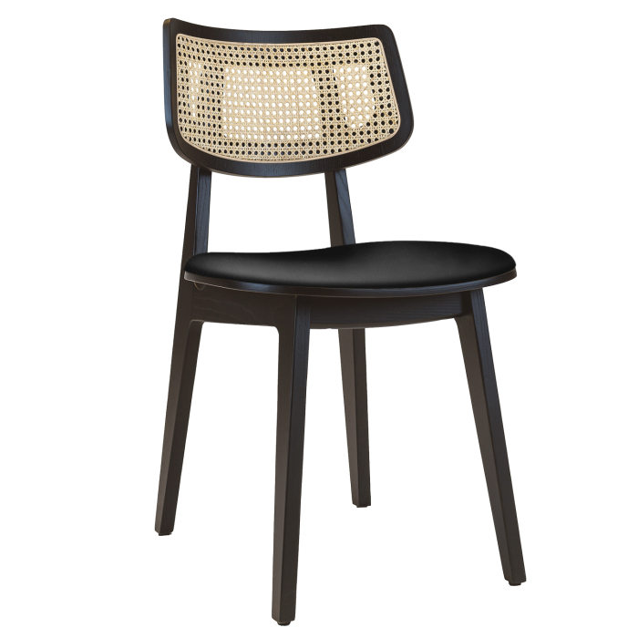 Amaia | Bistro Sedia in Legno | Sedile in Pelle | Rattan | Nero Amaia | Bistro Sedia in Legno | Sedile in Pelle | Rattan | Nero