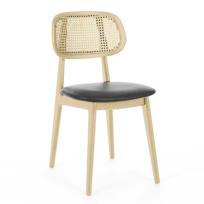 MARIA | Bistro stol | Rygg: Rattan eik | Sete: Lær | Eik