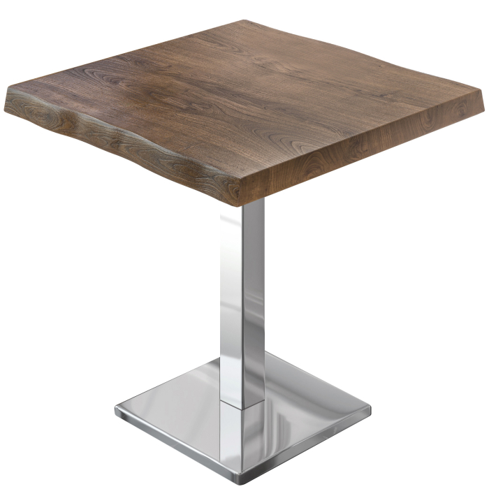 PMD | Bistrotafel met boomrand | Vierkant | 70 x 70 x 77 cm | Notelaar / Roestvrij staal