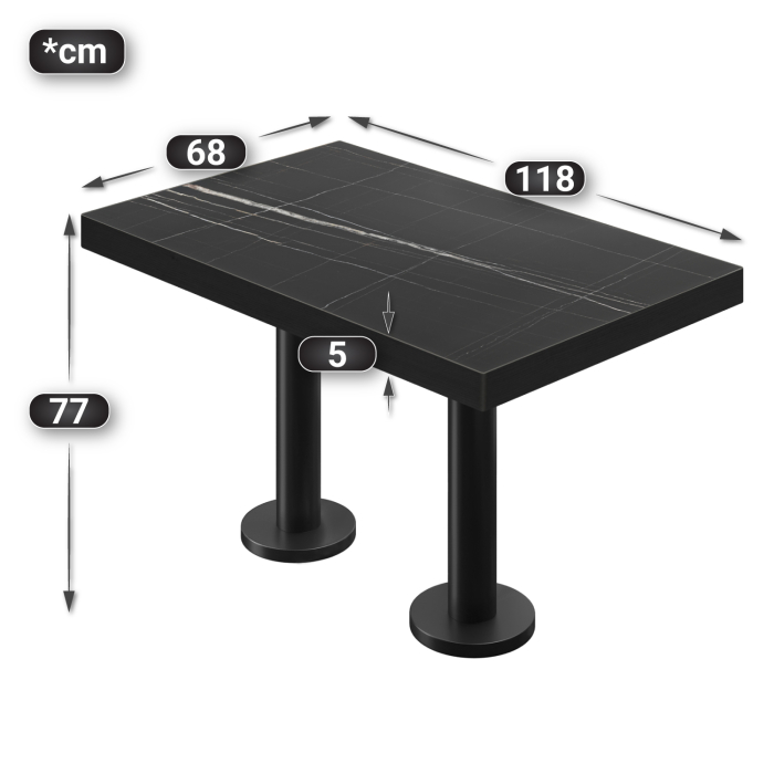 BML | Bistro dobbeltbord | 120x70x77cm | Rektangulær | Svart marmor/svart